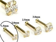 Load image into Gallery viewer, 14k solid white/yellow gold nose stud in 20G 1.5mm/2.0mm/2.5mm/3.0mm CZ AAA quality