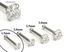 Load image into Gallery viewer, 14k solid white/yellow gold nose stud in 20G 1.5mm/2.0mm/2.5mm/3.0mm CZ AAA quality