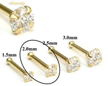 Load image into Gallery viewer, 14k solid white/yellow gold nose stud in 20G 1.5mm/2.0mm/2.5mm/3.0mm CZ AAA quality