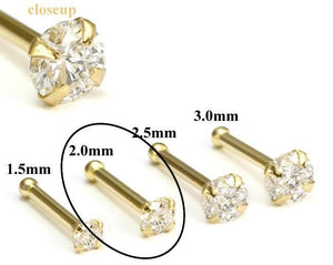 14k solid white/yellow gold nose stud in 20G 1.5mm/2.0mm/2.5mm/3.0mm CZ AAA quality