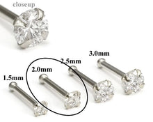 Load image into Gallery viewer, 14k solid white/yellow gold nose stud in 20G 1.5mm/2.0mm/2.5mm/3.0mm CZ AAA quality