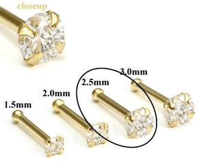 14k solid white/yellow gold nose stud in 20G 1.5mm/2.0mm/2.5mm/3.0mm CZ AAA quality