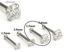 Load image into Gallery viewer, 14k solid white/yellow gold nose stud in 20G 1.5mm/2.0mm/2.5mm/3.0mm CZ AAA quality