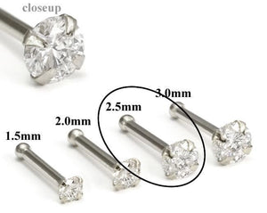 14k solid white/yellow gold nose stud in 20G 1.5mm/2.0mm/2.5mm/3.0mm CZ AAA quality