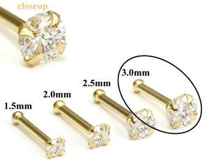 14k solid white/yellow gold nose stud in 20G 1.5mm/2.0mm/2.5mm/3.0mm CZ AAA quality