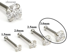 Load image into Gallery viewer, 14k solid white/yellow gold nose stud in 20G 1.5mm/2.0mm/2.5mm/3.0mm CZ AAA quality