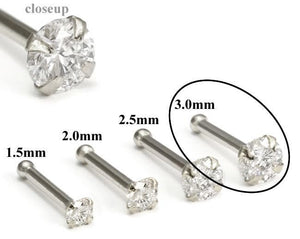 14k solid white/yellow gold nose stud in 20G 1.5mm/2.0mm/2.5mm/3.0mm CZ AAA quality